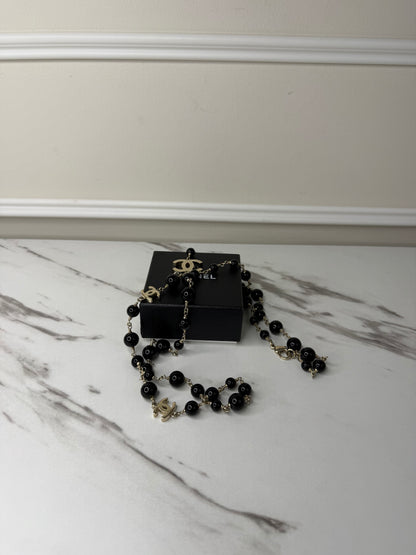 Chanel CC logo long necklaces GHW and black beads