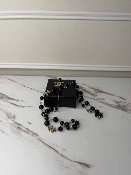 Chanel CC logo long necklaces GHW and black beads