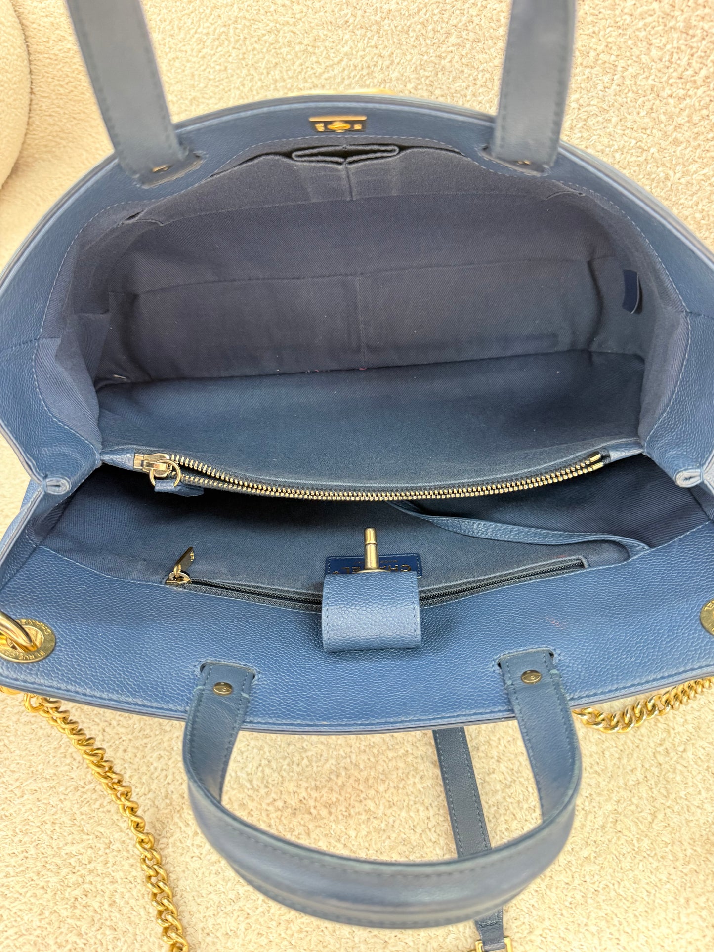 Chanel Calf Skin Blue Tote Bag
