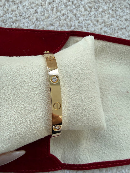 Cartier love bracelet yellow gold with 4 diamonds size 17