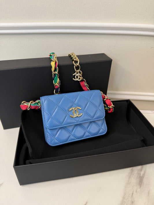 Chanel Lambskin Quilted Flap Card Holder On Chain