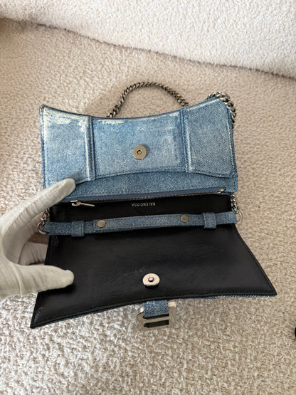 Balenciaga Hourglass Chain Wallet in blue denim printed leather bag