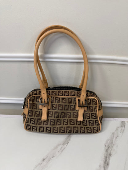 Fendi vintage Zucchino canvas and leather trim mini Boston bag