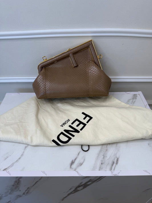 Fendi taupe python small clutch bag
