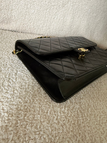 Chanel Vintage black quilted lambskin leather flap bag with gold-tone hardware