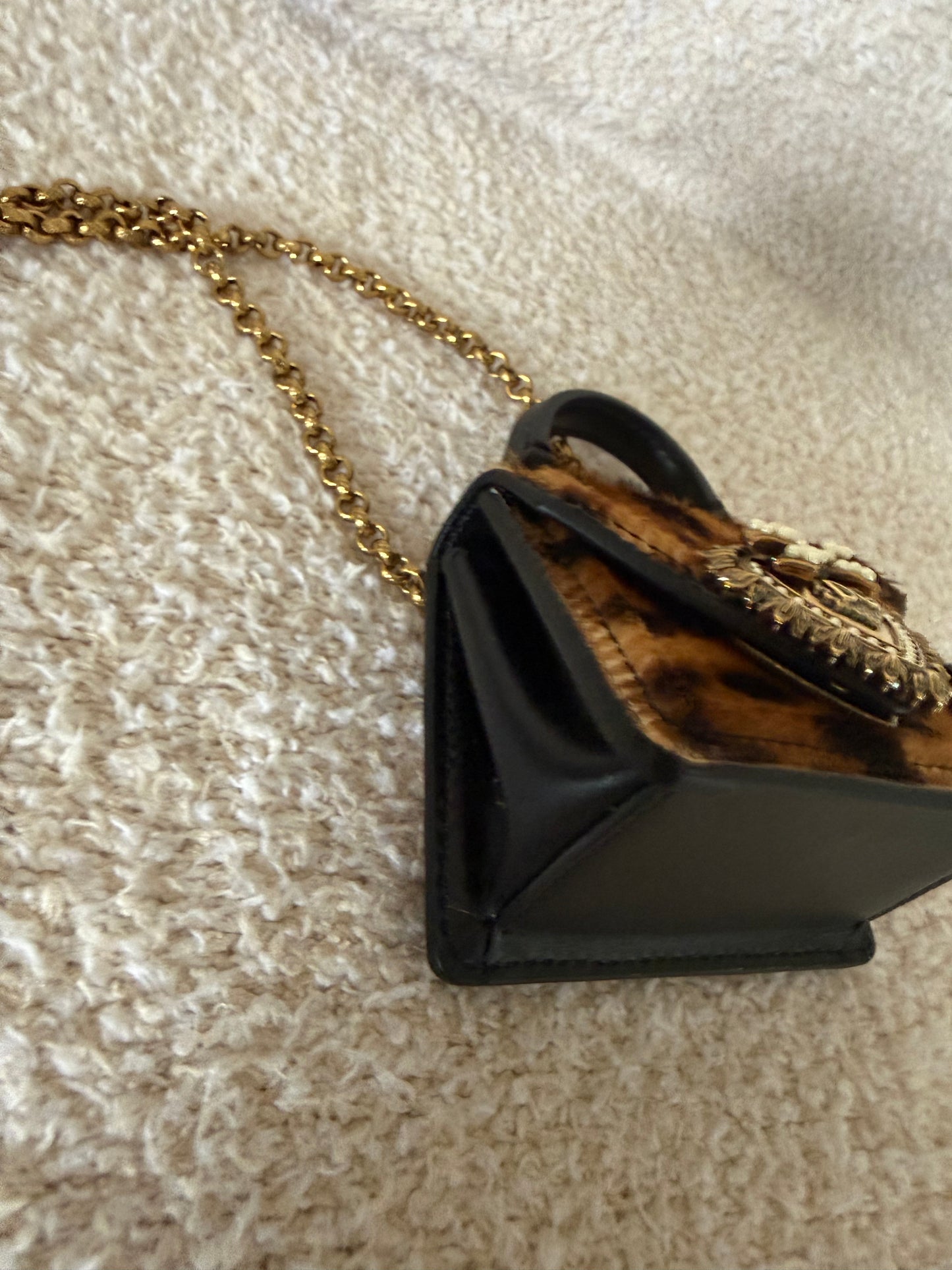 Dolce & Gabbana Brown Animal Print Pony Hair Micro Devotion Bag