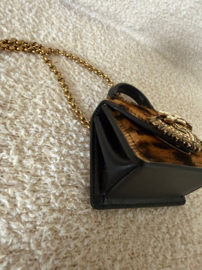 Dolce & Gabbana Brown Animal Print Pony Hair Micro Devotion Bag