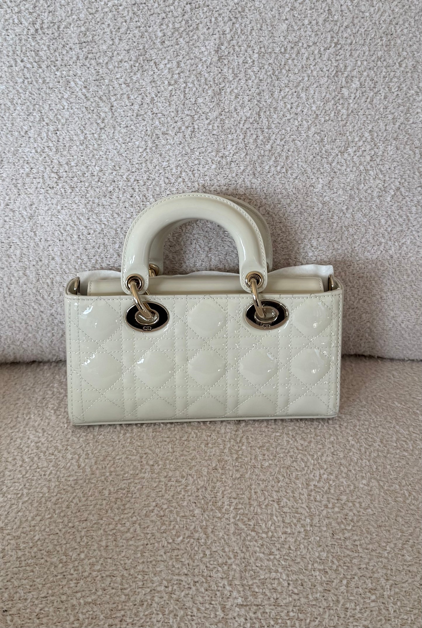DIOR Small Lady D-Joy Bag in Latte Patent Cannage Calfskin
