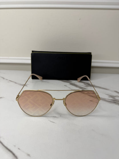Fendi Eyeline FF 0194/S gold metal aviator sunglasses with pink shaded lenses