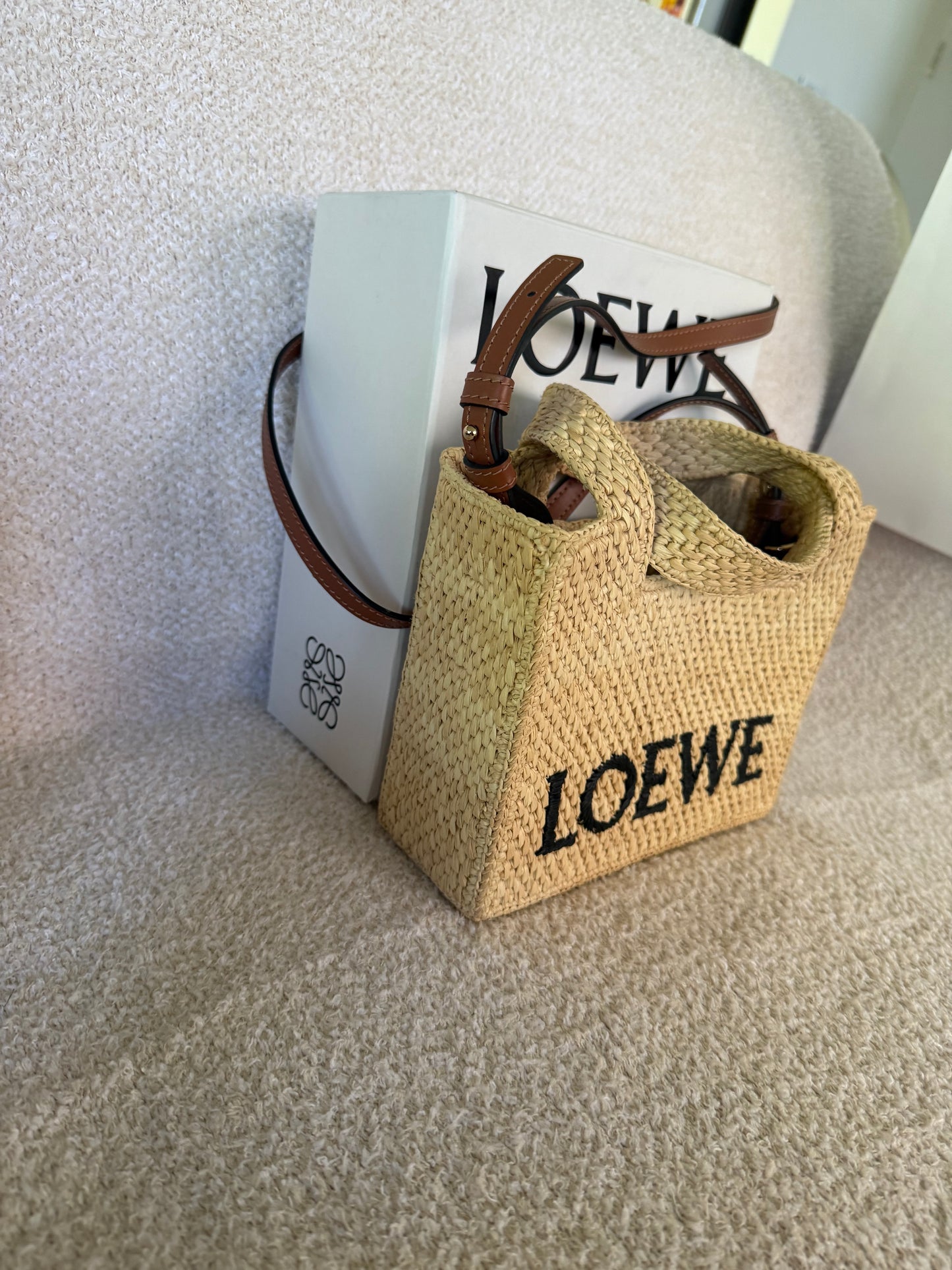 LOEWE mini Font tote in raffia