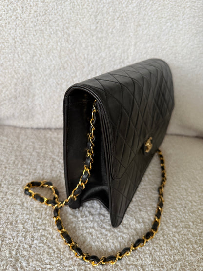 Chanel Vintage black quilted lambskin leather flap bag with gold-tone hardware