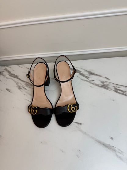 Gucci black leather GG Marmont sandals with block heels size 39