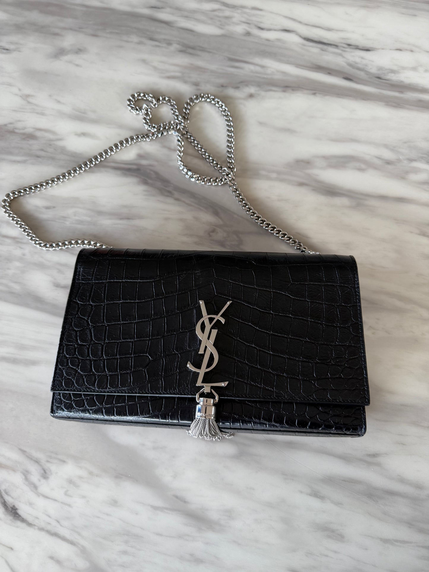 Saint Laurent medium Croc Embossed Kate Tassel
