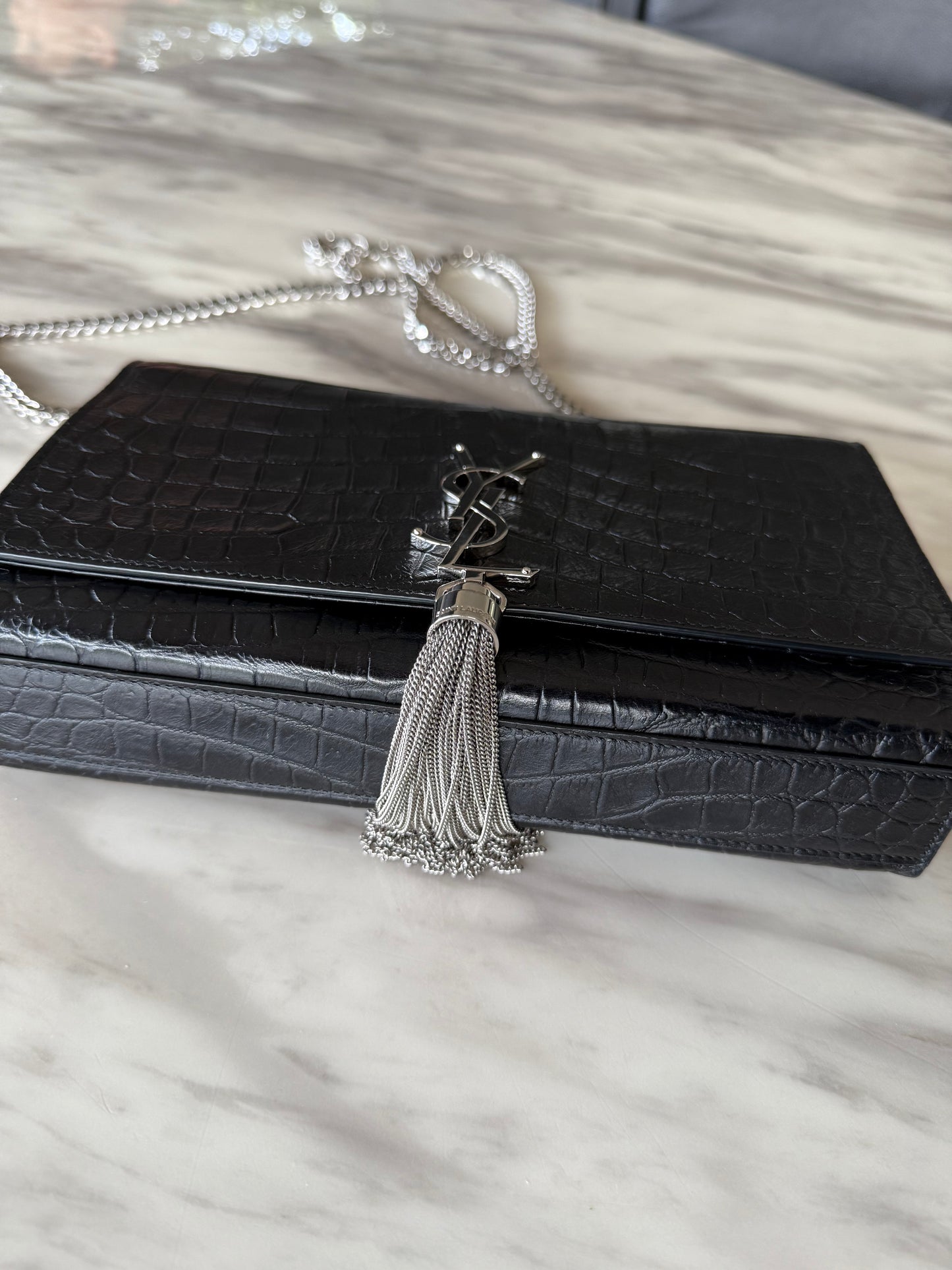 Saint Laurent medium Croc Embossed Kate Tassel