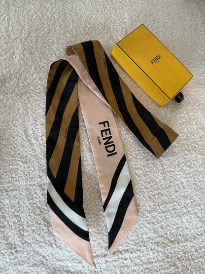 Fendi scarf brown white silk and pink
