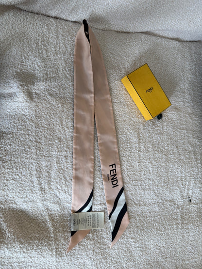 Fendi scarf brown white silk and pink