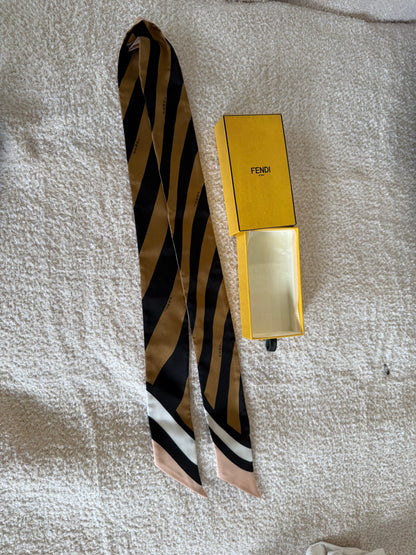 Fendi scarf brown white silk and pink